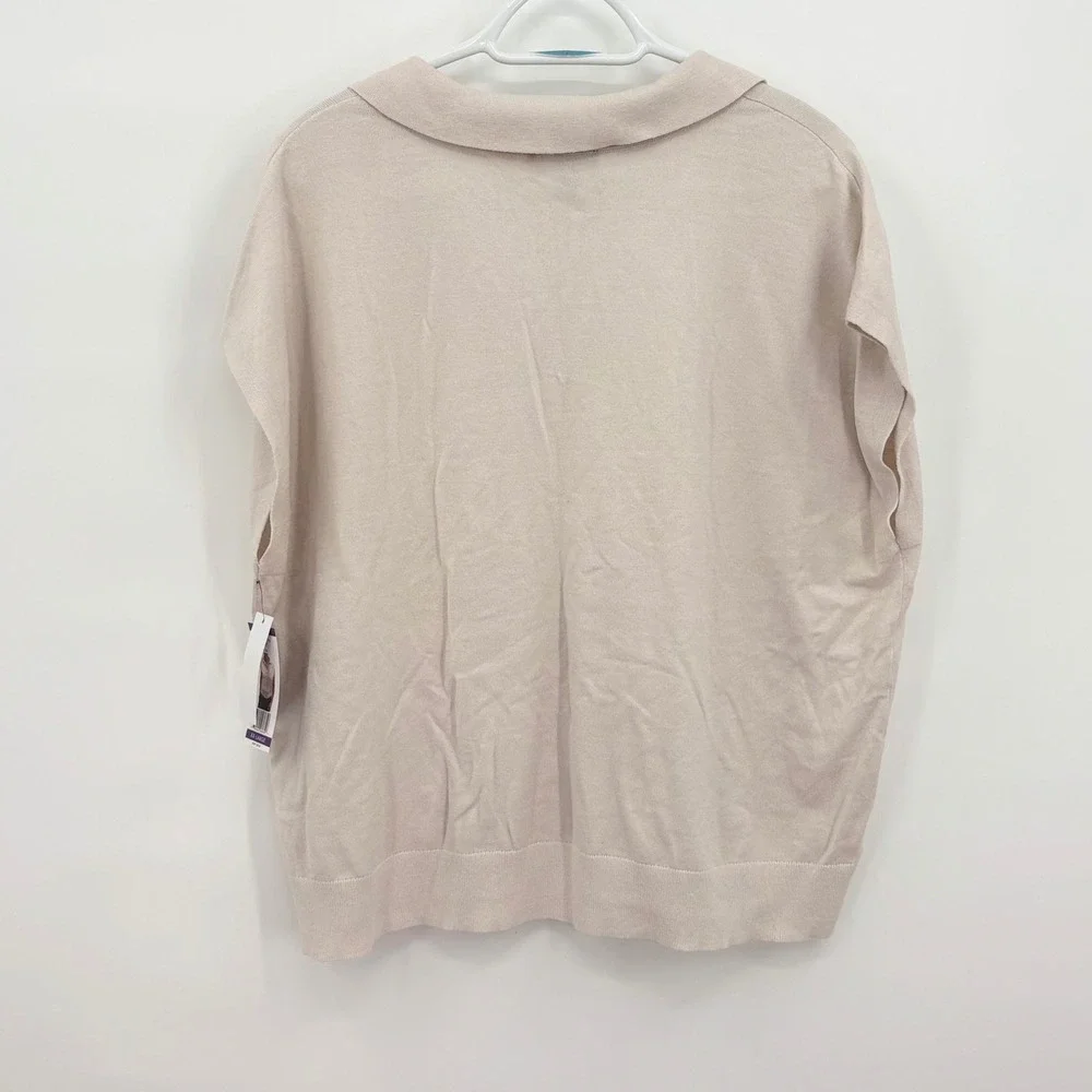 DKNY Womens Beige Short Sleeve Polo Collar Knit Sweater Top XXL E3GR0416 NEW